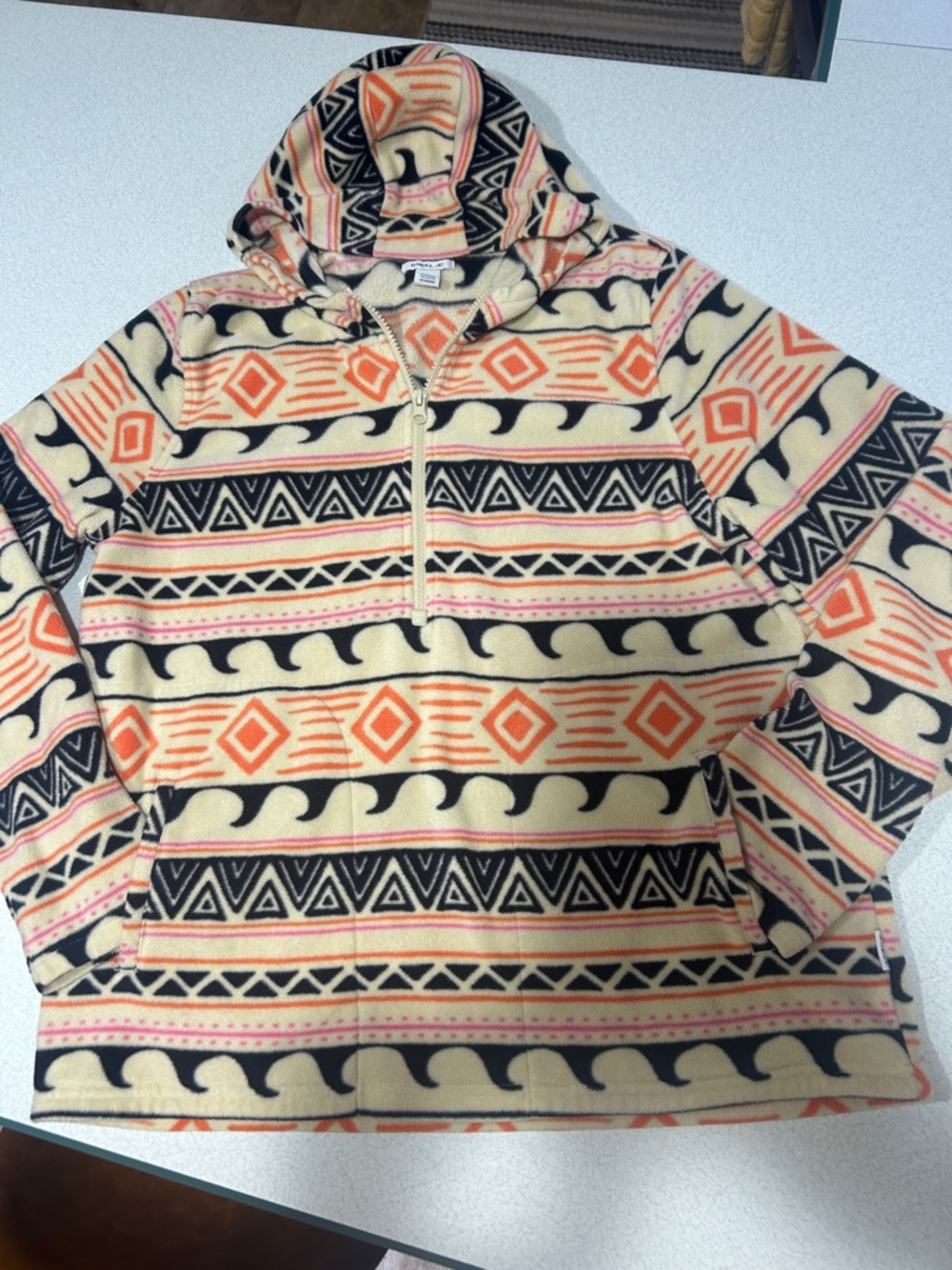 O'Neill Cream, Black & Orange Tribal Quarter-Zip Fleece